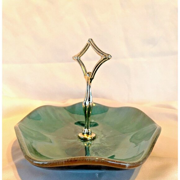 Vintage Blue Mountain Pottery Handled Dish Tray – 9" Green Drip Glaze – MCM - Picture 6 of 8